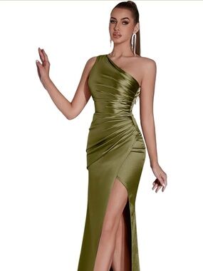 Formal Dress for Women Cocktail Wedding Guest Satin One Shoulder Maxi Party Prom
